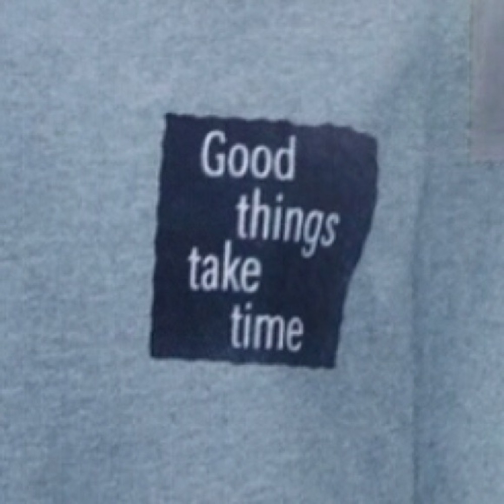 $10 “Good Things Take Time” Sweatshirt Nightshirt Sweater Dress Gray Soft Jersey - Picture 3 of 4